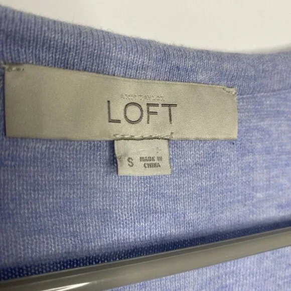 LOFT Sweater Women S Light Blue V-neck Drawstring Long Sleeve Slit Hem - Picture 9 of 11